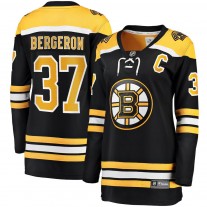 Women's Boston Bruins 37 Patrice Bergeron Fanatics Branded Black Home Captain Premier Breakaway Player Jersey